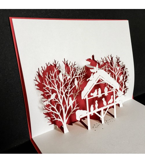 Carte Rifletto, Maison aux oiseaux, rouge, format A6, fabriquée en Allemagne. L'Ecritoire design, Lausanne