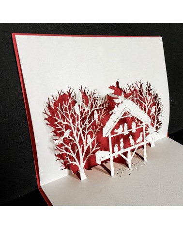 Carte Rifletto, Maison aux oiseaux, rouge, format A6, fabriquée en Allemagne. L'Ecritoire design, Lausanne