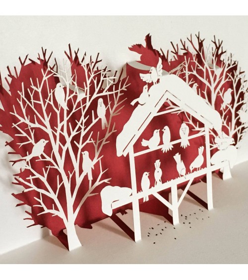 Carte Rifletto, Maison aux oiseaux, rouge, format A6, fabriquée en Allemagne. L'Ecritoire design, Lausanne