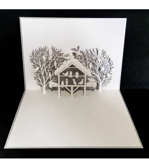 Carte Rifletto, Maison aux oiseaux, argent, format A6, fabriquée en Allemagne. L'Ecritoire design, Lausanne