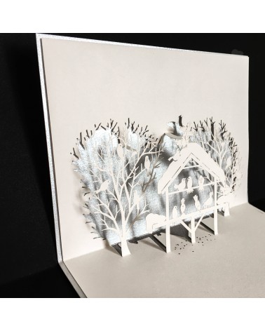 Carte Rifletto, Maison aux oiseaux, argent, format A6, fabriquée en Allemagne. L'Ecritoire design, Lausanne