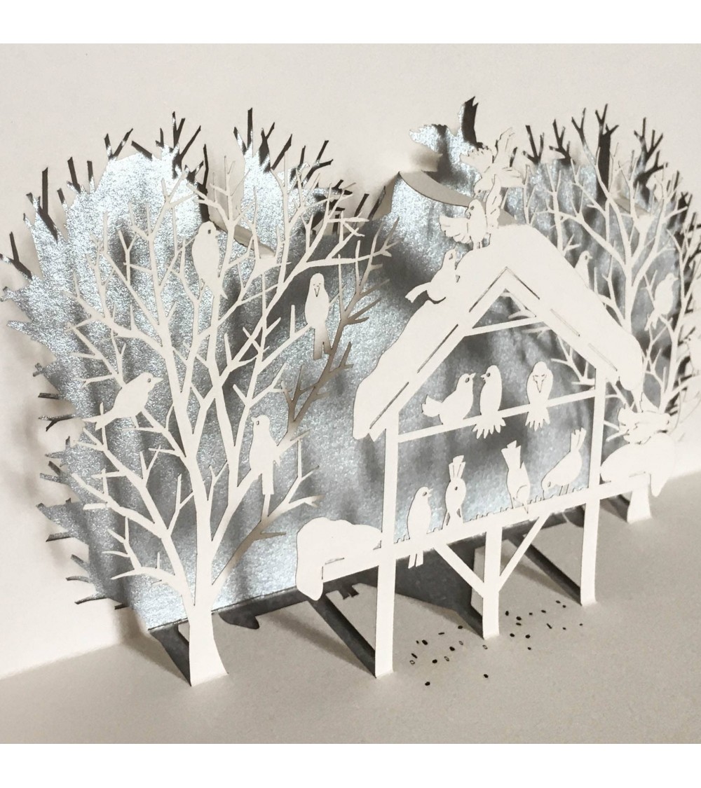 Carte Rifletto, Maison aux oiseaux, argent, format A6, fabriquée en Allemagne. L'Ecritoire design, Lausanne