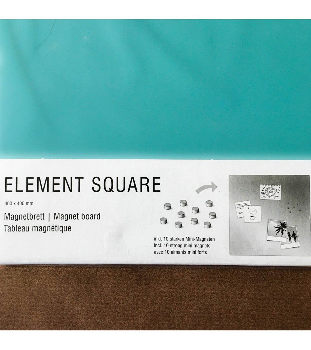 Tableau métallique d’affichage carré pour aimants, turquoise, de Trendform, 40 x 40 cm. 10 super mini-aimants inclus