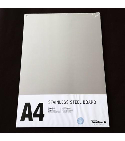 Tableau métallique d’affichage A4 pour aimants, acier, de Trendform, 29,7 x 21 cm. 5 super mini aimants inclus