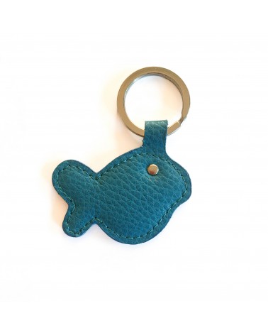 Porte-clés Laurige, Poisson, cuir bleu clair