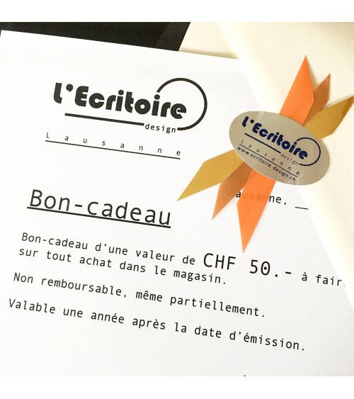 Bon-cadeau à dépenser à L’Ecritoire design de CHF 50.-