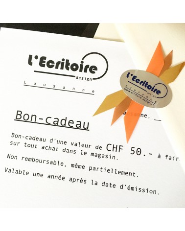 Bon-cadeau à dépenser à L’Ecritoire design de CHF 50.-