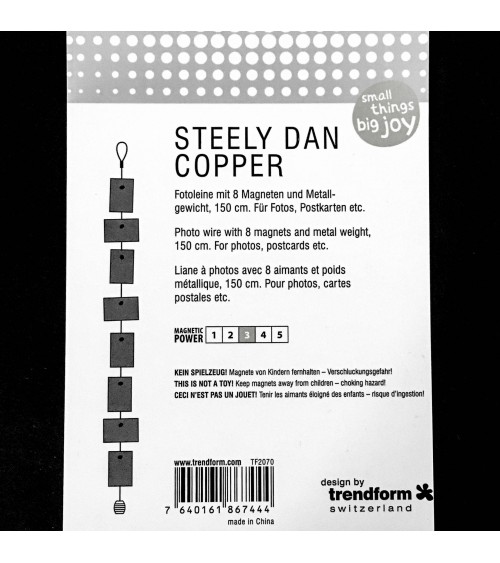 Liane à photos Trenform Steely Dan Copper, 150 cm, 8 aimants couleur cuivre, 1 œillet et un poids métallique