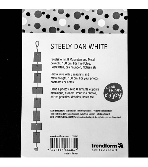 Liane à photos Trenform Steely Dan White, 150 cm, 8 aimants blancs, 1 œillet et un poids métallique
