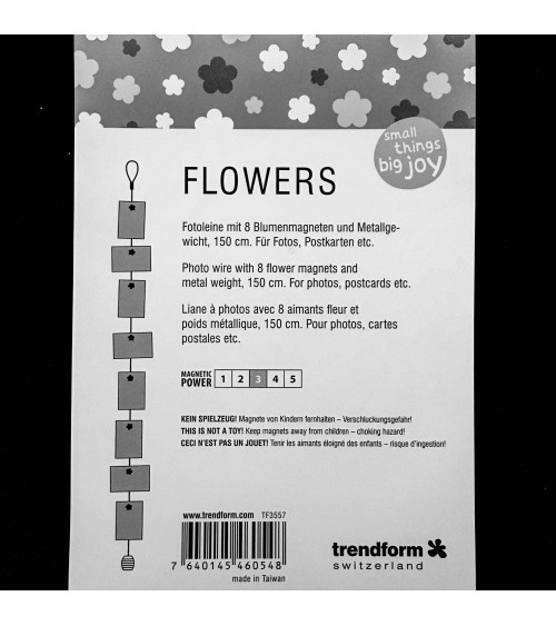 Liane à photos Trenform Flowers, 150 cm, 8 aimants couleur cuivre, 1 œillet et un poids métallique