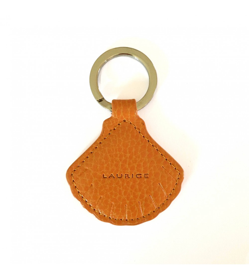 Porte-clés Laurige, coquille St-Jacques, cuir orange, fabriqué en France
