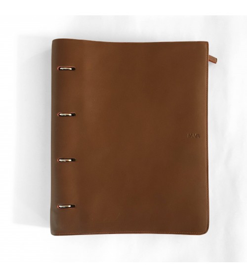 Porte-documents NAVA A4 en simili cuir, couleur cognac avec quatre anneaux incorporés