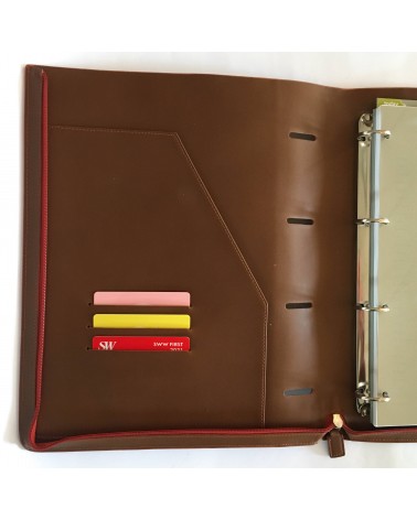 Porte-documents NAVA A4 en simili cuir, couleur cognac avec quatre anneaux incorporés