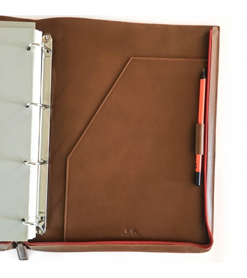 Porte-documents NAVA A4 en simili cuir, couleur cognac avec quatre anneaux incorporés