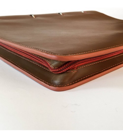Porte-documents NAVA A4 en simili cuir, couleur cognac avec quatre anneaux incorporés