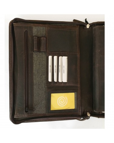 Porte-documents PA Carpe diem, format A4, zippé en cuir marron, anneaux amovibles