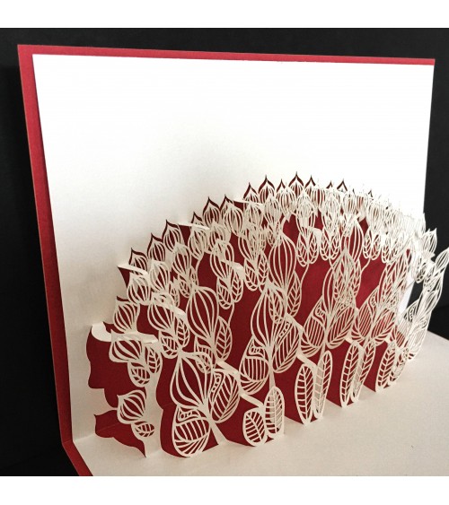 Carte pop-up Rifletto, Flower Power, rouge, fabriquée en Allemagne. L'Ecritoire design, Lausanne.