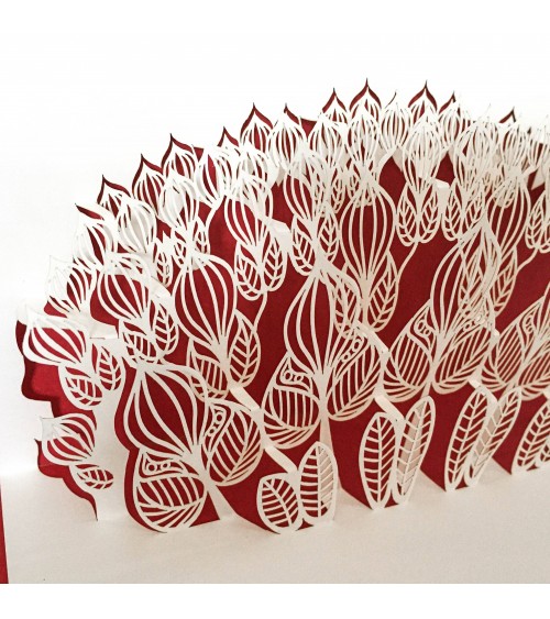 Carte pop-up Rifletto, Flower Power, rouge, fabriquée en Allemagne. L'Ecritoire design, Lausanne.