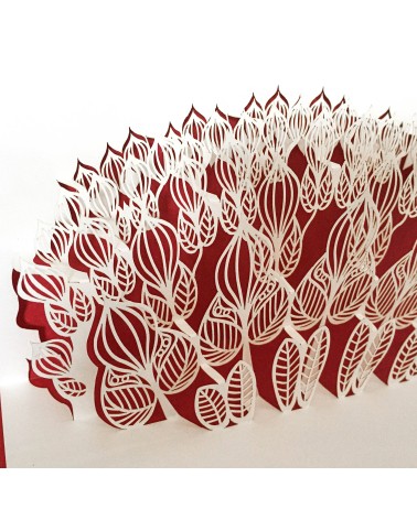 Carte pop-up Rifletto, Flower Power, rouge, fabriquée en Allemagne. L'Ecritoire design, Lausanne.