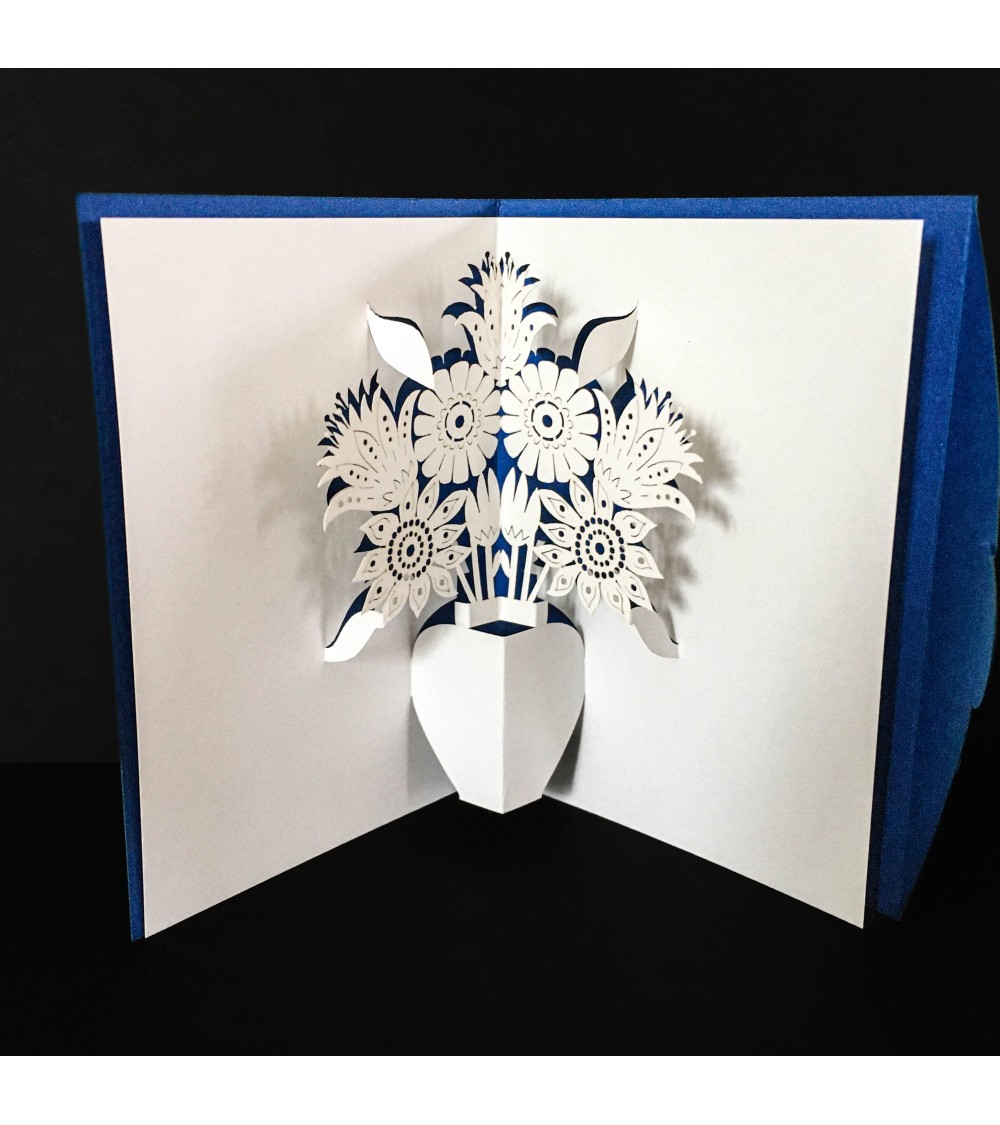 Carte pop-up Rifletto, Mini Fleurs, bleu roi, fabriquée en Allemagne. L'Ecritoire design, Lausanne.