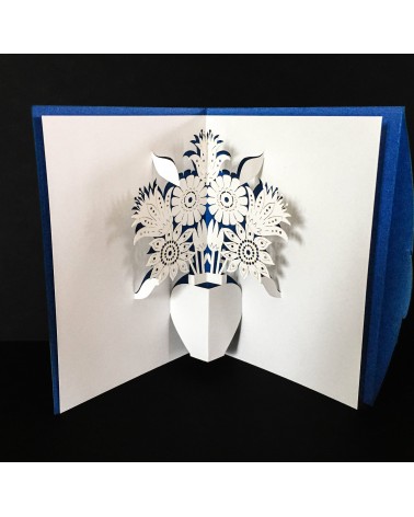Carte pop-up Rifletto, Mini Fleurs, bleu roi, fabriquée en Allemagne. L'Ecritoire design, Lausanne.