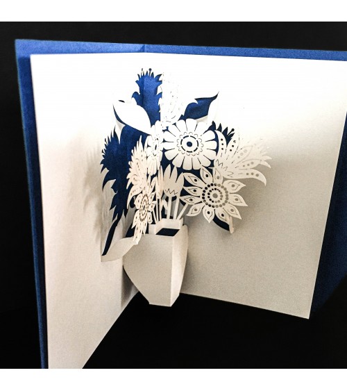 Carte pop-up Rifletto, Mini Fleurs, bleu roi, fabriquée en Allemagne. L'Ecritoire design, Lausanne.