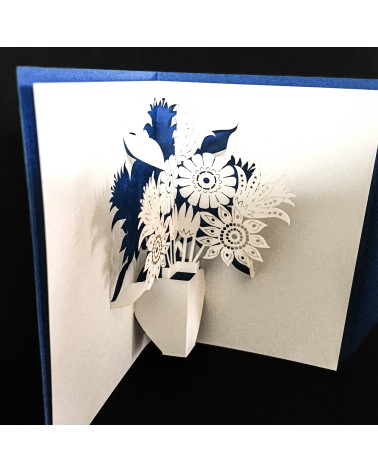 Carte pop-up Rifletto, Mini Fleurs, bleu roi, fabriquée en Allemagne. L'Ecritoire design, Lausanne.