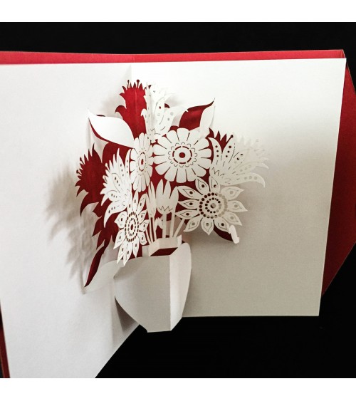Carte pop-up Rifletto, Mini Fleurs, rouge, fabriquée en Allemagne. L'Ecritoire design, Lausanne.