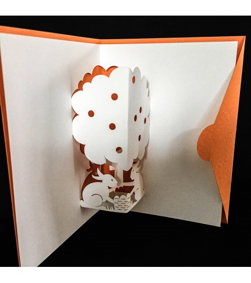 Carte pop-up Rifletto, Mini Lapins, orange, fabriquée en Allemagne. L'Ecritoire design, Lausanne.