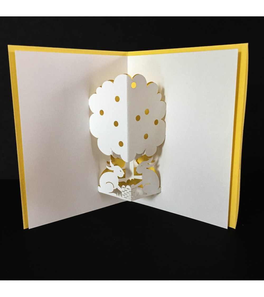 Carte pop-up Rifletto, Mini Lapins, jaune, fabriquée en Allemagne. L'Ecritoire design, Lausanne.