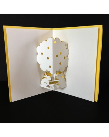 Carte pop-up Rifletto, Mini Lapins, jaune, fabriquée en Allemagne. L'Ecritoire design, Lausanne.