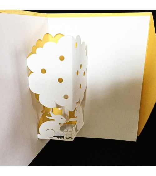 Carte pop-up Rifletto, Mini Lapins, jaune, fabriquée en Allemagne. L'Ecritoire design, Lausanne.