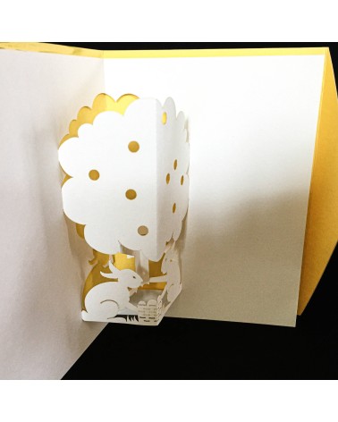 Carte pop-up Rifletto, Mini Lapins, jaune, fabriquée en Allemagne. L'Ecritoire design, Lausanne.