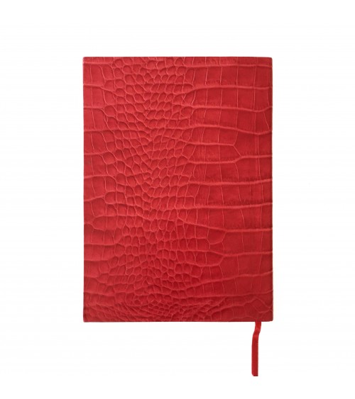 Carnet couverture souple cuir rouge effet croco, 188 pages blanches papier vélin couleur ivoire 16,8 x 24 cm.