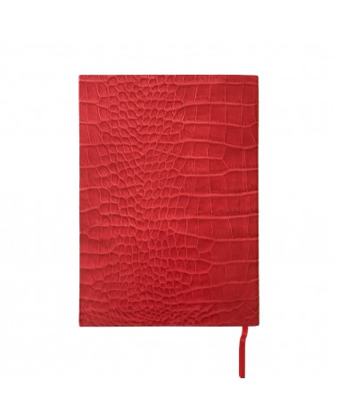 Carnet couverture souple cuir rouge effet croco, 188 pages blanches papier vélin couleur ivoire 16,8 x 24 cm.