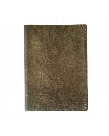 Carnet PA rechargeable cuir vert olive avec boucle pour stylo, 288 pages blanches 14,8 x 21 cm.