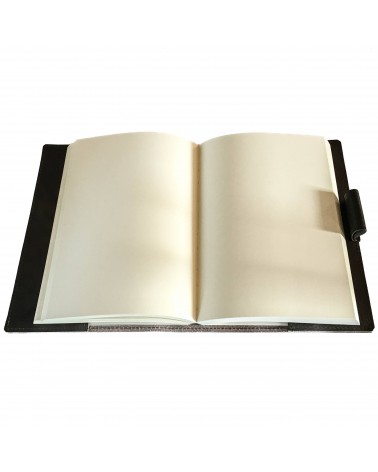 Carnet PA rechargeable cuir vert olive avec boucle pour stylo, 288 pages blanches 14,8 x 21 cm.