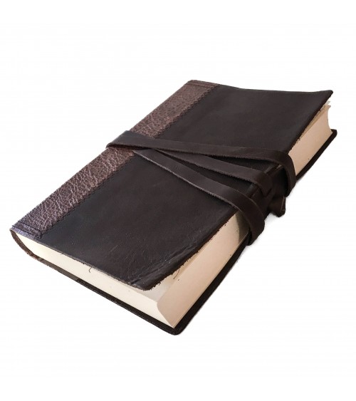 Carnet Manufactus New Betty, couverture cuir veau cognac texturé et marron, 288 pages blanches couleur ivoire