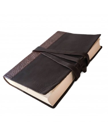 Carnet Manufactus New Betty, couverture cuir veau cognac texturé et marron, 288 pages blanches couleur ivoire