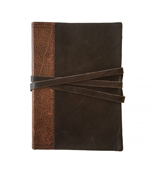 Carnet Manufactus New Betty, couverture cuir veau cognac texturé et marron, 288 pages blanches couleur ivoire
