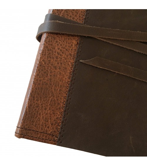 Carnet Manufactus New Betty, couverture cuir veau cognac texturé et marron, 288 pages blanches couleur ivoire