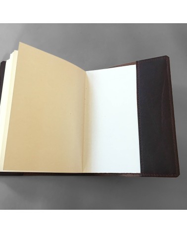 Carnet rechargeable PA cuir marron, 288 pages blanches couleur ivoire format A6