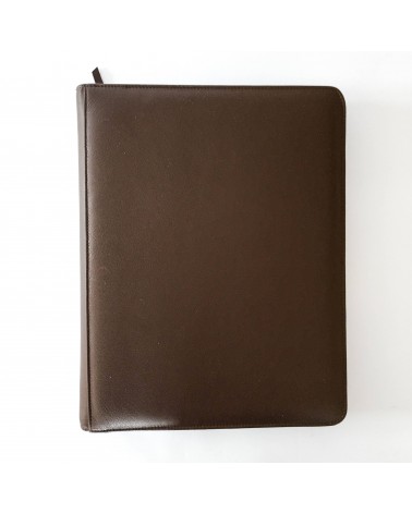 Porte-documents PA Impulse, format A4, zippé en cuir de veau couleur marron, anneaux et bloc-notes