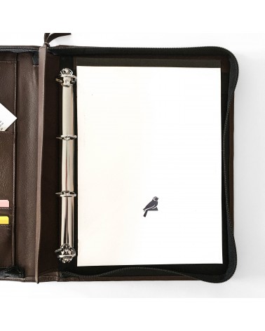 Porte-documents PA Impulse, format A4, zippé en cuir de veau couleur marron, anneaux et bloc-notes