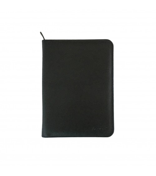 Porte-bloc Kaweco, A5, zippé cuir noir, 1 compartiment pour cartes, cinq boucles pour stylos, bloc-notes.