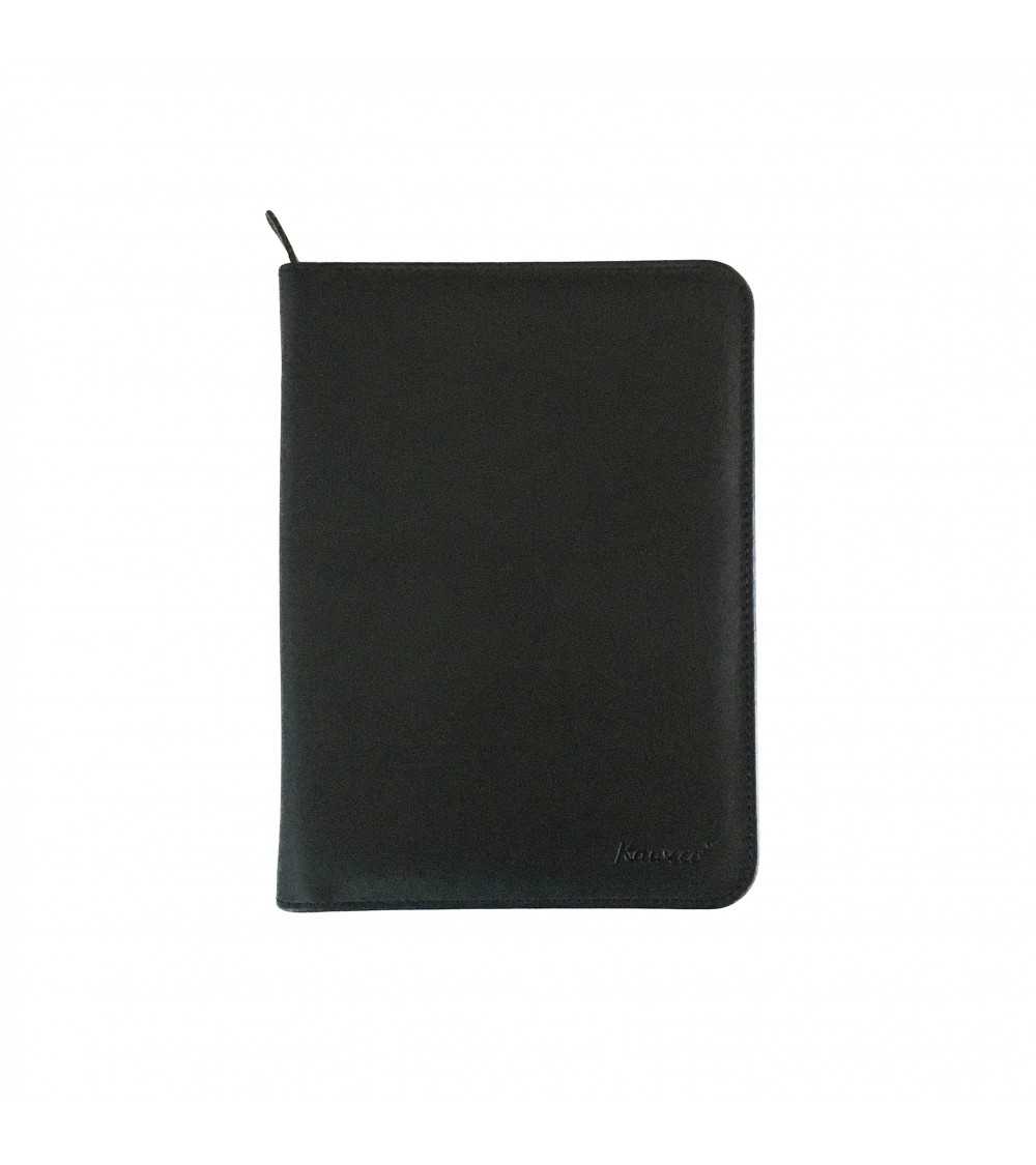 Porte-bloc Kaweco, A5, zippé cuir noir, 1 compartiment pour cartes, cinq boucles pour stylos, bloc-notes.