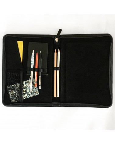 Porte-bloc Kaweco, A5, zippé cuir noir, 1 compartiment pour cartes, cinq boucles pour stylos, bloc-notes.