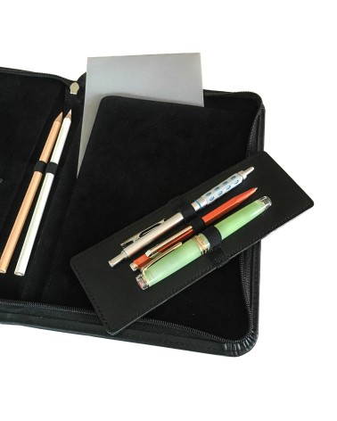 Porte-bloc Kaweco, A5, zippé cuir noir, 1 compartiment pour cartes, cinq boucles pour stylos, bloc-notes.