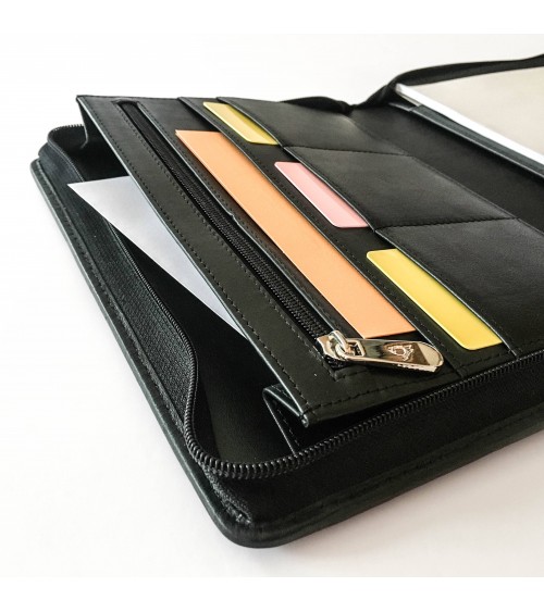 Porte-bloc zippé PA,format A5, cuir noir.