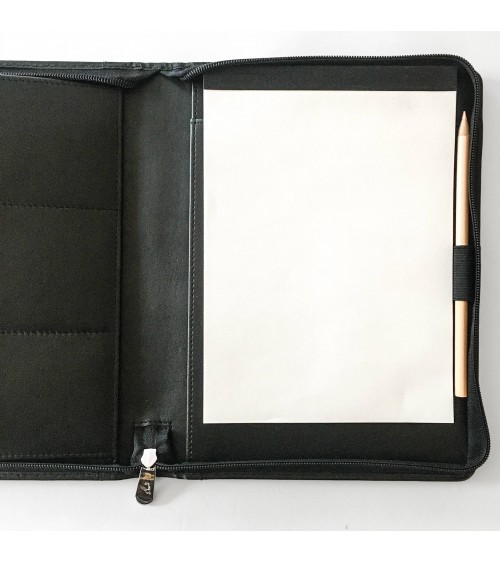 Porte-bloc zippé PA,format A5, cuir noir.